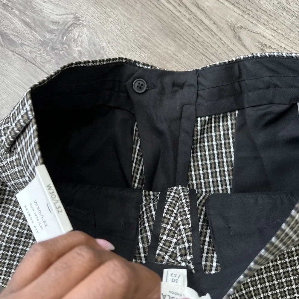 NWT River Island Skinny Fit Trousers Mens 30x32 Brown Check Plaid Smart
